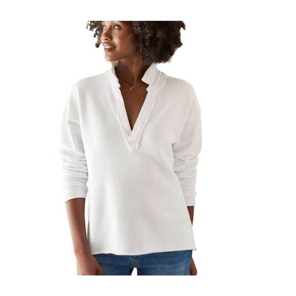 Frank & Eileen - Patrick Popover Henley Triple Fleece in white sz Large - Picture 1 of 7